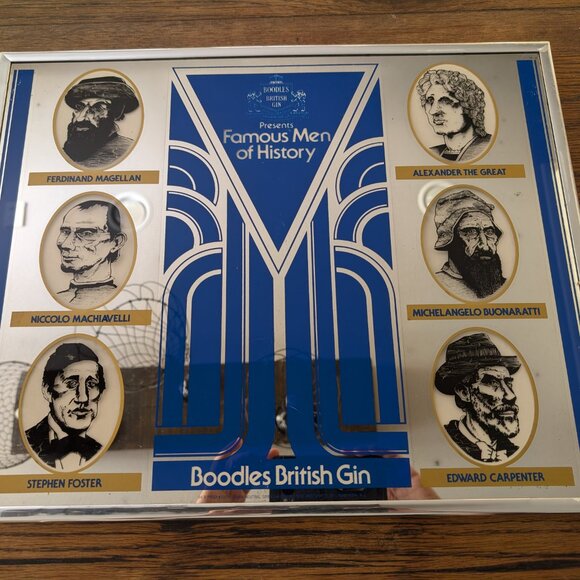 VINTAGE RARE BOODLES BRITISH Dry GIN Mirror Famous Men of History 20”x16” - Picture 3 of 13